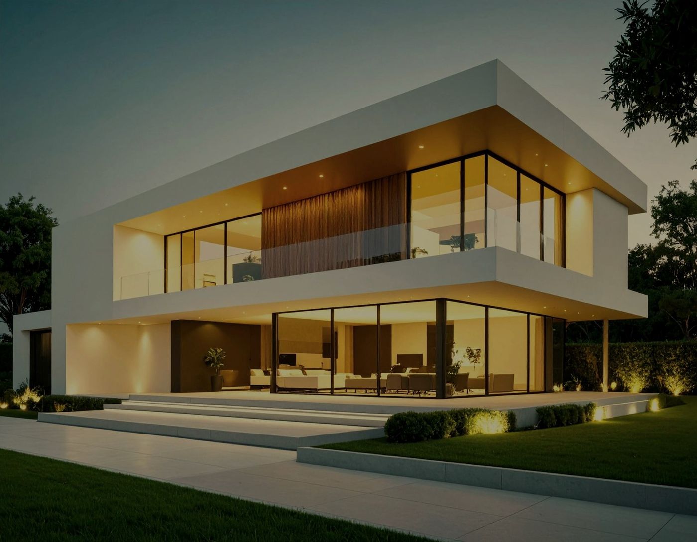 Vivienda terminada al anochecer